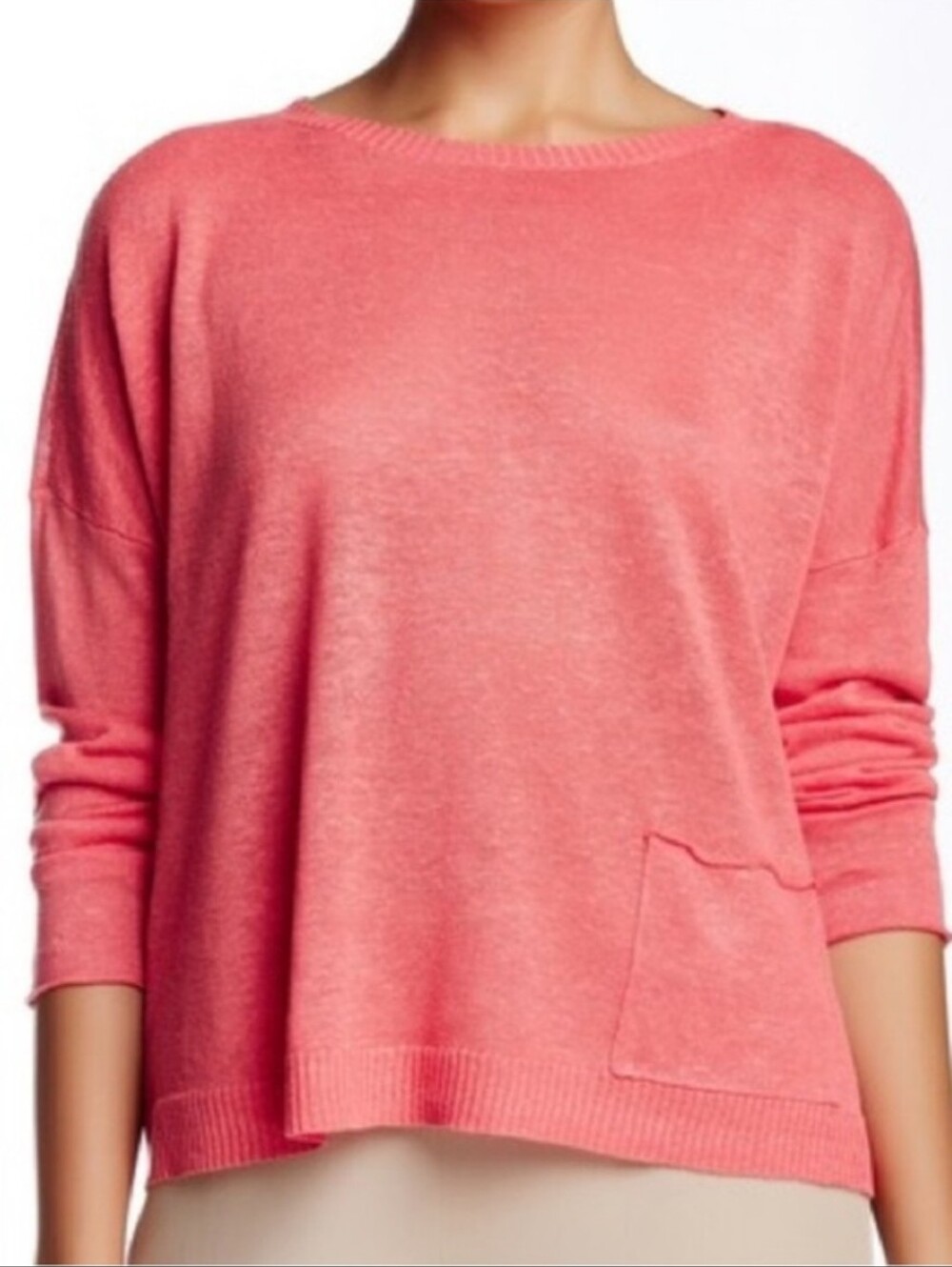 EILEEN FISHER PETITES Pink Organic Linen Slub Knit Boat Neck Lightweight Sweater